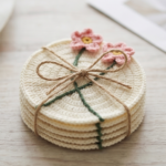 Emirati pink crochet coaster set