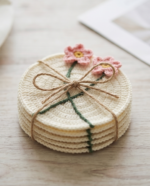 Emirati pink crochet coaster set